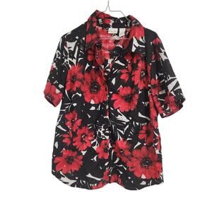 Kim Rogers Black and Red Floral Print Top - Women's 1X